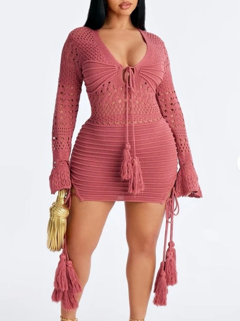 Fashion Nova Bailey Tassel Crochet Mini Dress Pink - BRAND NEW WITH TAGS